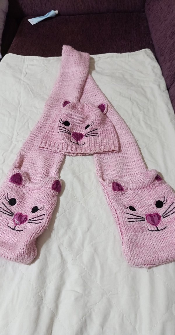 Penti marka Pembe Nakışlı Örgü Çocuk Bere ve Atkı Seti - Görsel 5