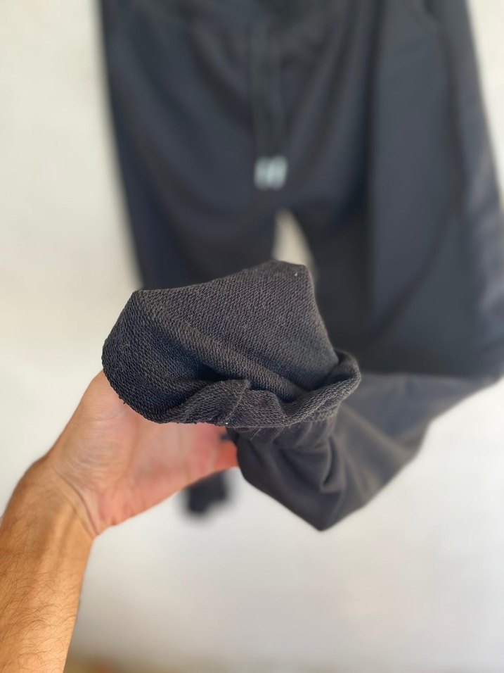 Siyah Salaş Keten erkek  Eşofman Altı - Görsel 2