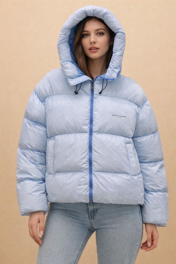 Pastel Mavi Kapüşonlu unisex Şişme Mont - Görsel 2