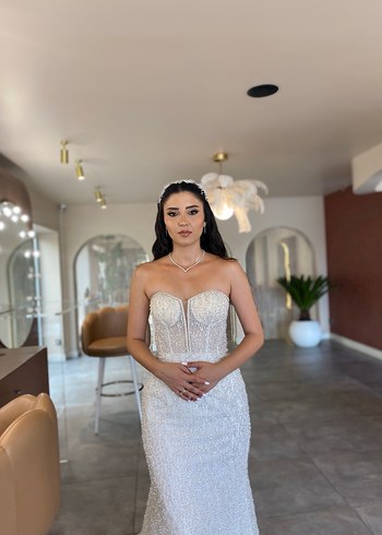 Modern Klasik Straplez Beyaz Balık Gelinlik - Görsel 2