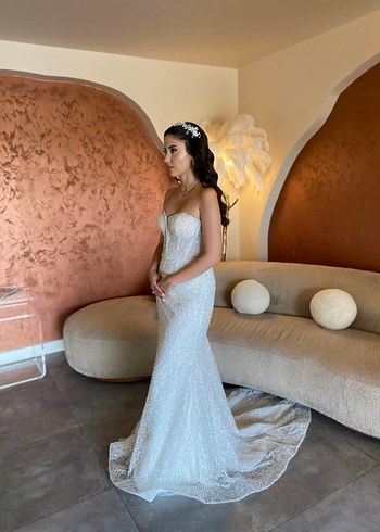 Modern Klasik Straplez Beyaz Balık Gelinlik - Görsel 3