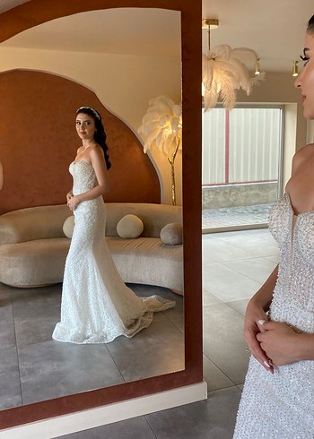 Modern Klasik Straplez Beyaz Balık Gelinlik - Görsel 4