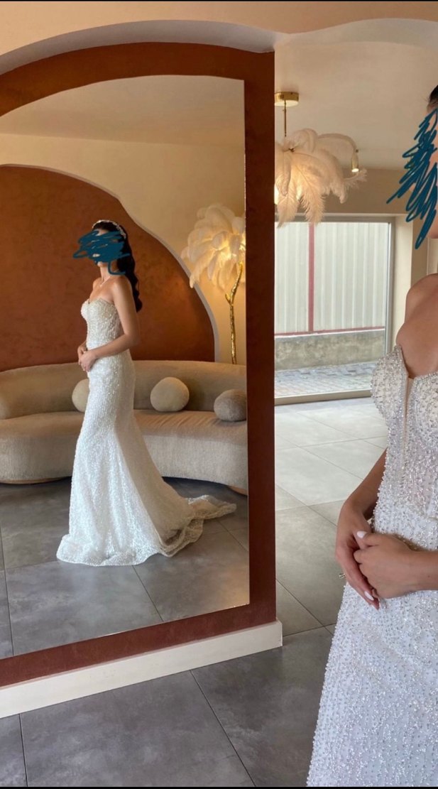 Oleg Cassini Straplez Balık Gelinlik - Görsel 3