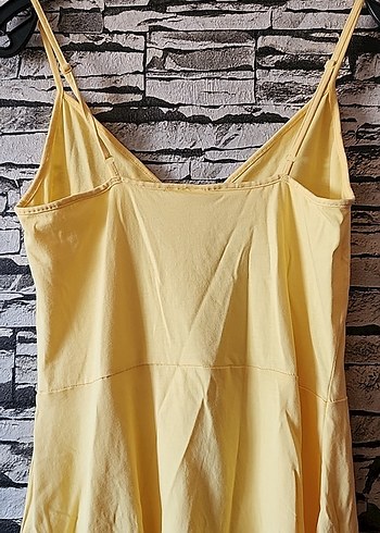 Sarı V Yaka Keten kısa Elbise - Görsel 7