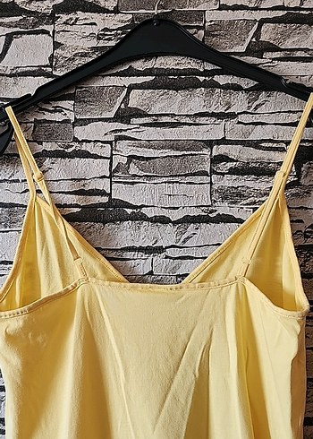 Sarı V Yaka Keten kısa Elbise - Görsel 6