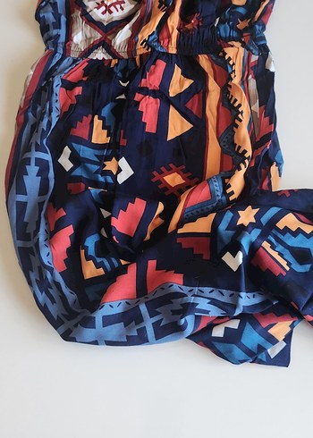 Bohem Çok Renkli Uzun Etnik Desenli Elbise - Görsel 2