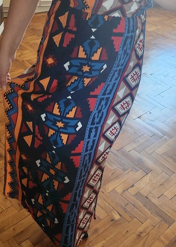 Bohem Çok Renkli Uzun Etnik Desenli Elbise - Görsel 3