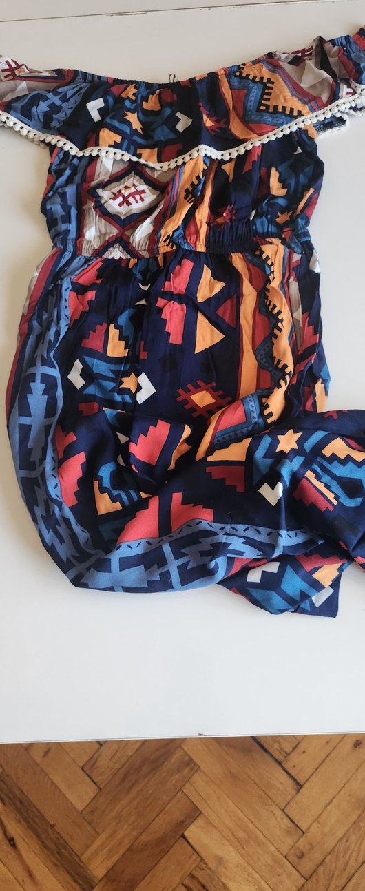 Bohem Çok Renkli Uzun Etnik Desenli Elbise - Görsel 2