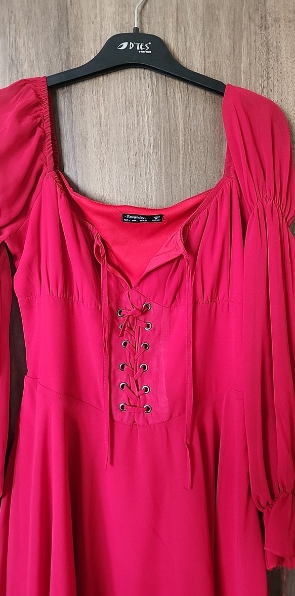 Kırmızı kısa Bohem Elbise - Görsel 2