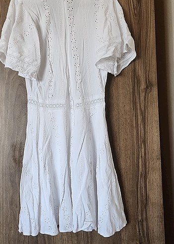 Dantel Detaylı Beyaz Bohem Midi Elbise - Görsel 5