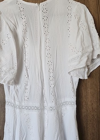Dantel Detaylı Beyaz Bohem Midi Elbise - Görsel 6