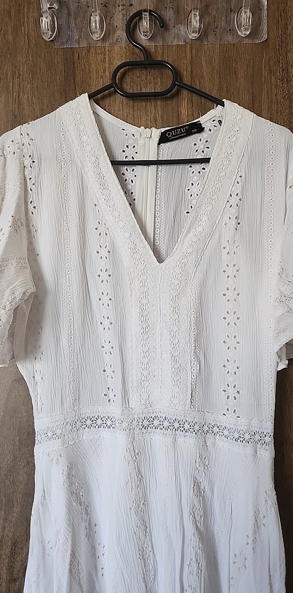 Dantel Detaylı Beyaz Bohem Midi Elbise - Görsel 2