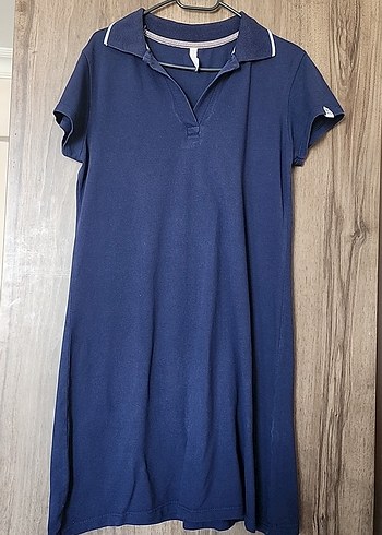 Lacivert Polo Yaka Midi Kadın Elbise