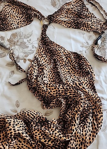 Kahverengi Yılan Desenli Uzun Bohem Elbise - Görsel 7