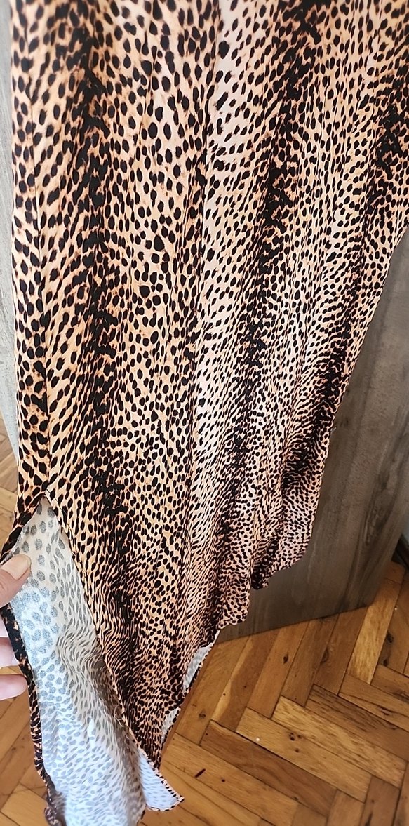 Kahverengi Yılan Desenli Uzun Bohem Elbise - Görsel 3