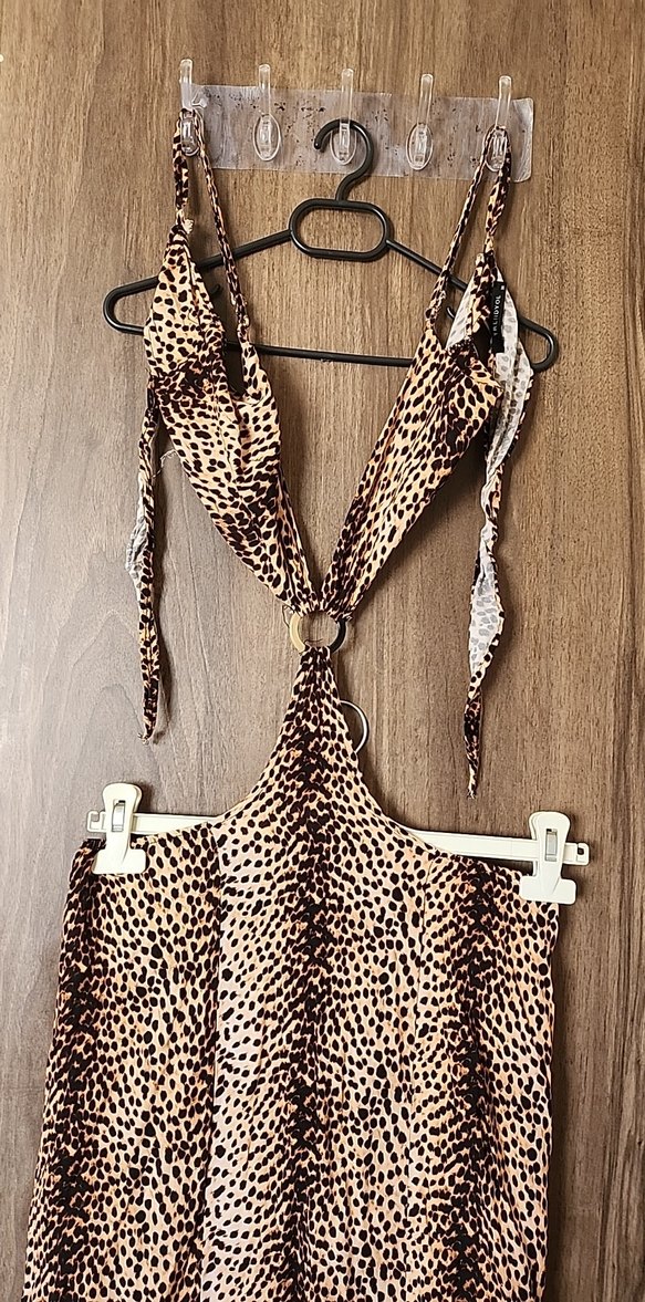 Kahverengi Yılan Desenli Uzun Bohem Elbise - Görsel 2