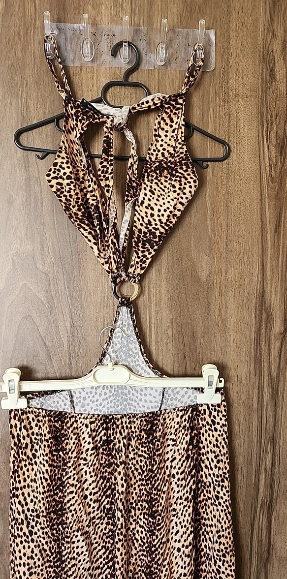 Kahverengi Yılan Desenli Uzun Bohem Elbise - Görsel 5