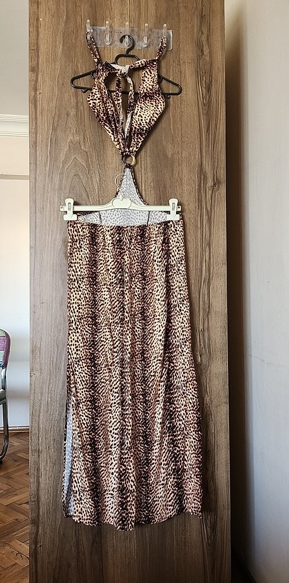 Kahverengi Yılan Desenli Uzun Bohem Elbise - Görsel 4