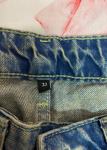 32 Beden Kadın Mavi Denim Midi Boy Bol Kesim Pantolon