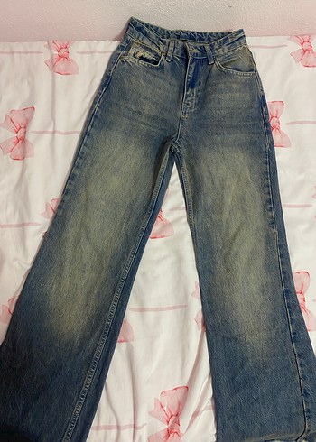 Kadın Mavi Denim Midi Boy Bol Kesim Pantolon