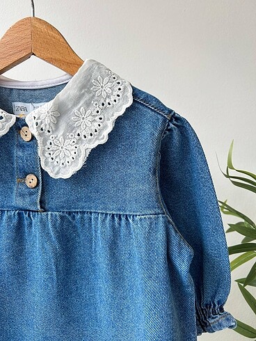 Zara ZARA kız çocuk dantel yaka detay kot elbise