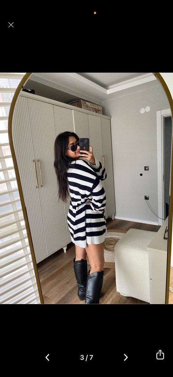 Gri Siyah Çizgili Yüksek Yakalı Örgü Triko - Görsel 3