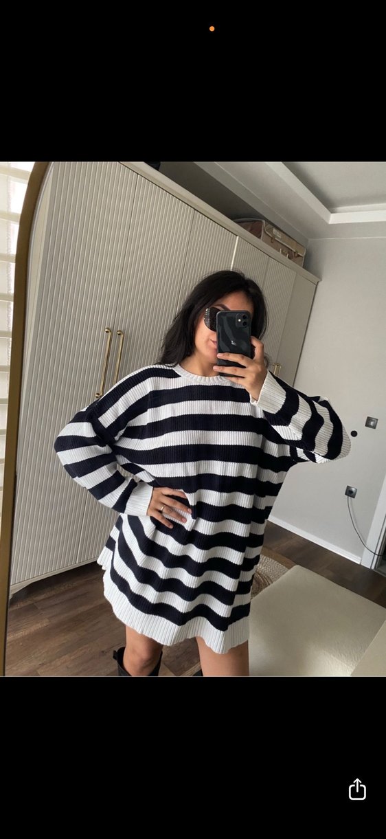 Gri Siyah Çizgili Yüksek Yakalı Örgü Triko - Görsel 2