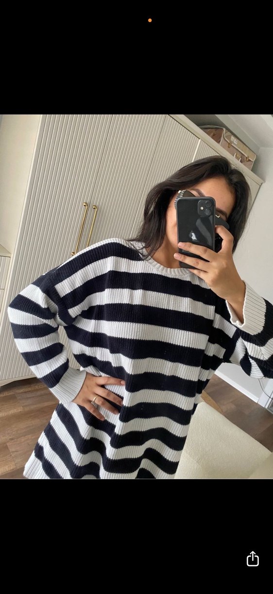 Gri Siyah Çizgili Yüksek Yakalı Örgü Triko - Görsel 4