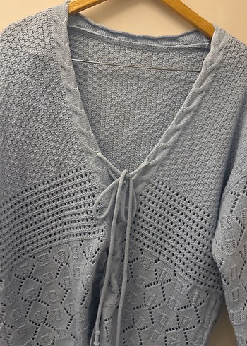 Gri V Yaka Örgü Kadın Hırka - Görsel 3
