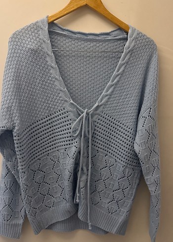 Gri V Yaka Örgü Kadın Hırka - Görsel 2