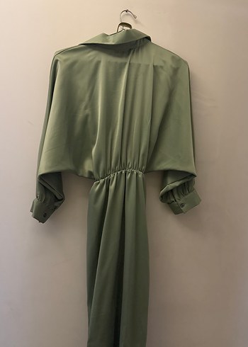 Kadın Kemerli Uzun Saten Elbise - Görsel 6