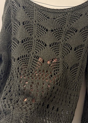 Gri Bohem Tarz Uzun Kollu Örgü Kadın Kazak - Görsel 4