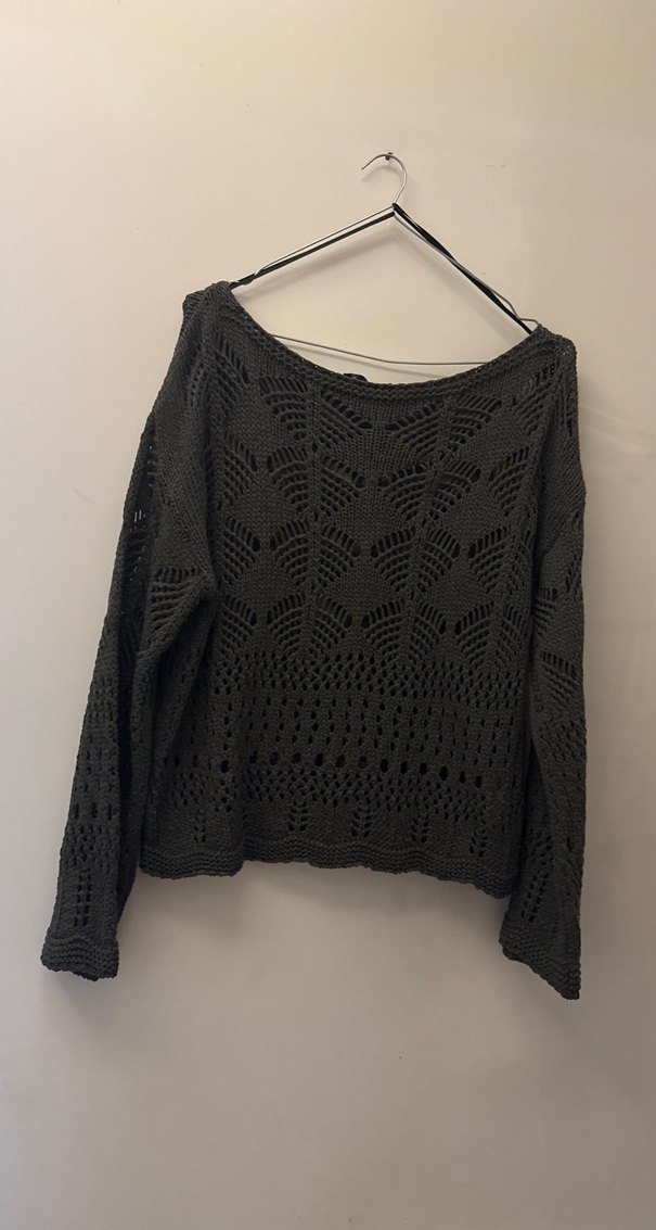 Gri Bohem Tarz Uzun Kollu Örgü Kadın Kazak - Görsel 3