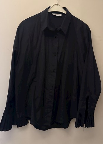 Piliseli Siyah Kadın Keten Gömlek - Görsel 2