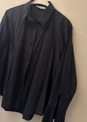 Piliseli Siyah Kadın Keten Gömlek - Görsel 5