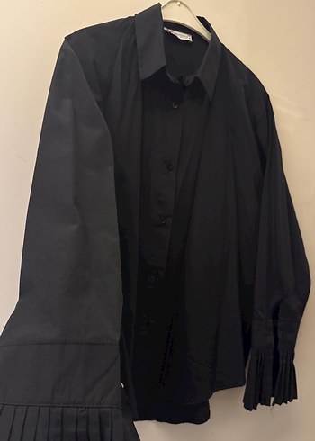 Piliseli Siyah Kadın Keten Gömlek - Görsel 4