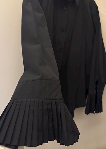 Piliseli Siyah Kadın Keten Gömlek - Görsel 3