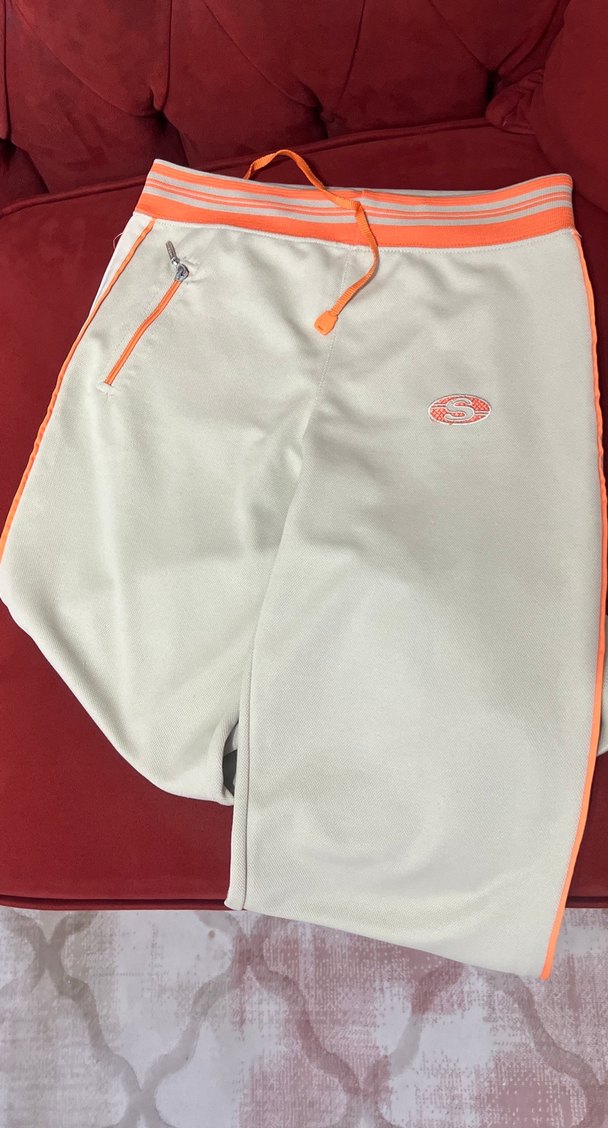 Kadın Bej-turuncu çizgilij Fermuarlı Eşofman Altı - Görsel 3