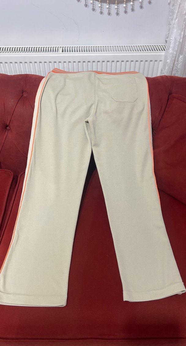 Kadın Bej-turuncu çizgilij Fermuarlı Eşofman Altı - Görsel 2