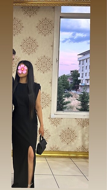 s Beden Siyah vatkalı dokuma abiye elbise