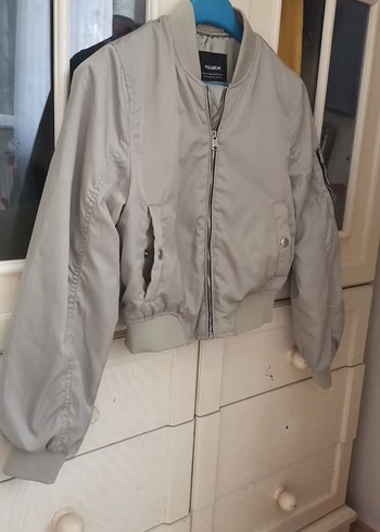 xs Beden Gri Kadın Street Style Bomber mont