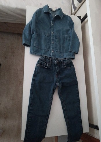 Erkek Çocuk Lacivert Denim Gömlek ve Pantolon