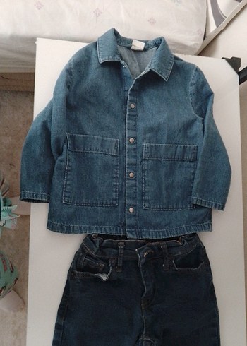 4 Yaş Beden Erkek Çocuk Lacivert Denim Gömlek ve Pantolon