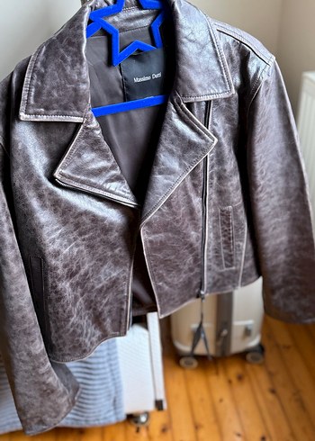 Massimo Dutti Kahverengi Deri Biker Ceket - Görsel 4