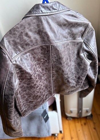 Massimo Dutti Kahverengi Deri Biker Ceket - Görsel 3