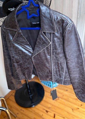 Massimo Dutti Kahverengi Deri Biker Ceket - Görsel 2