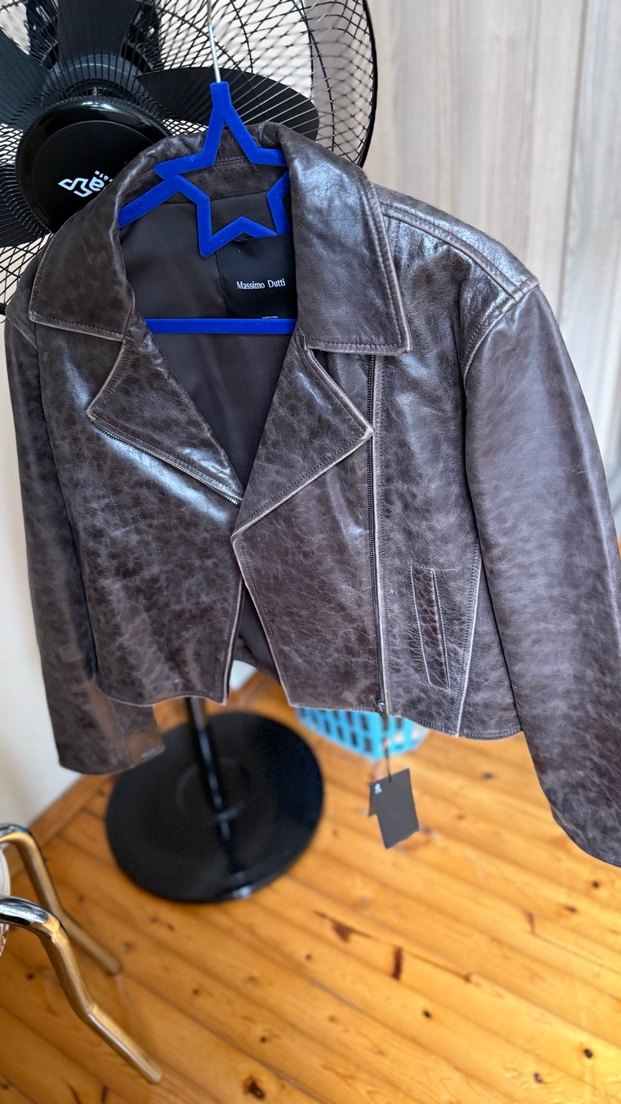 Massimo Dutti Kahverengi Deri Biker Ceket - Görsel 2