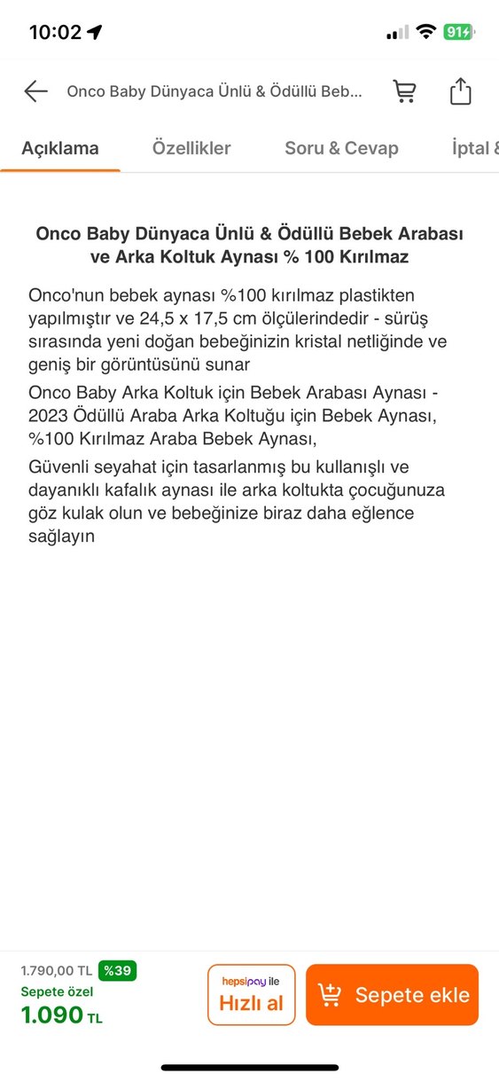 Onco Bebek Arabası ve Arka Koltuk Aynası Siyah - Görsel 3
