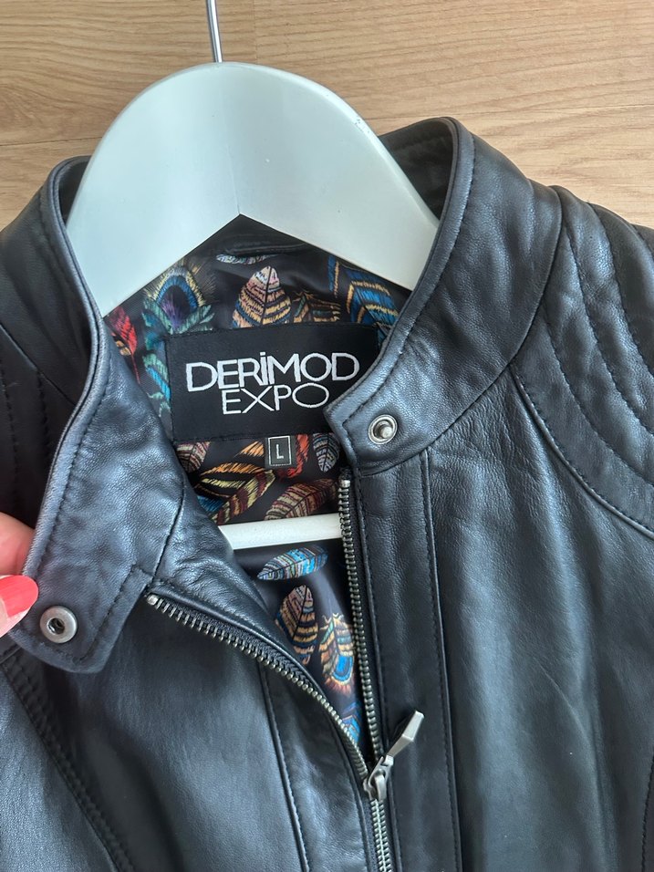 Derimod Siyah Deri Biker Ceket L beden - Görsel 4