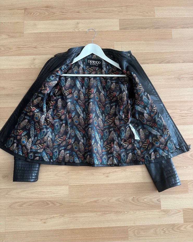 Derimod Siyah Deri Biker Ceket L beden - Görsel 3